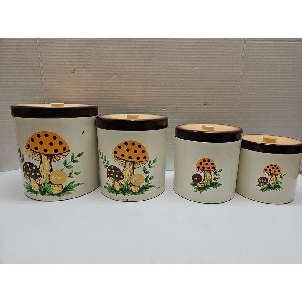 Vintage 4-Piece Set of "Merry Mushroom" Nesting Canisters by Sears